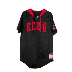 Ecko Unltd Jersey Shirt Men's XL Black Hooded Embroidered Hip Hop Streetwear Y2K